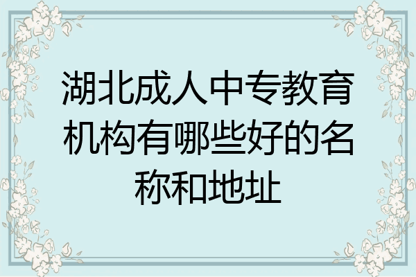湖北成人中专教育机构有哪些好的名称和地址