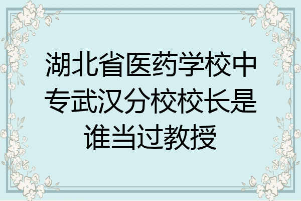 湖北省医药学校中专武汉分校校长是谁当过教授