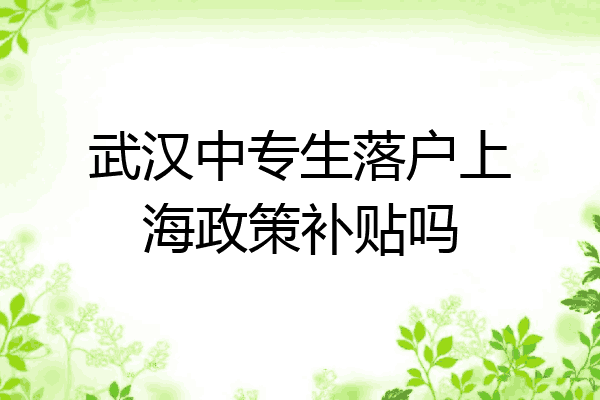 武汉中专生落户上海政策补贴吗