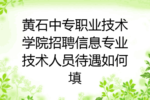 黄石中专职业技术学院招聘信息专业技术人员待遇如何填