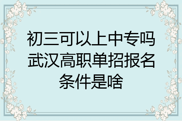 初三可以上中专吗武汉高职单招报名条件是啥