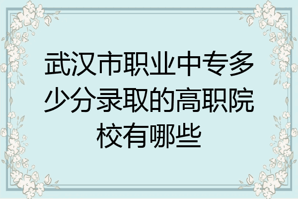 武汉市职业中专多少分录取的高职院校有哪些