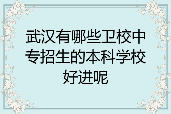 武汉有哪些卫校中专招生的本科学校好进呢