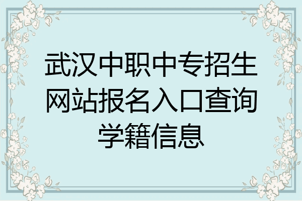 武汉中职中专招生网站报名入口查询学籍信息