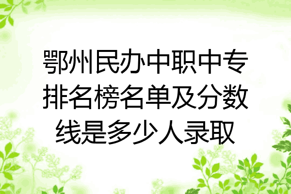 鄂州民办中职中专排名榜名单及分数线是多少人录取