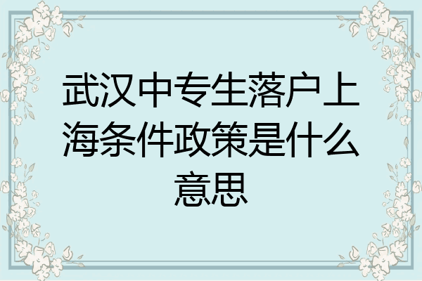 武汉中专生落户上海条件政策是什么意思