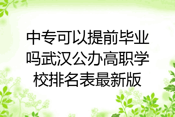 中专可以提前毕业吗武汉公办高职学校排名表最新版