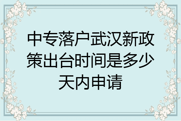 中专落户武汉新政策出台时间是多少天内申请