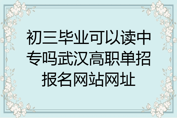 初三毕业可以读中专吗武汉高职单招报名网站网址