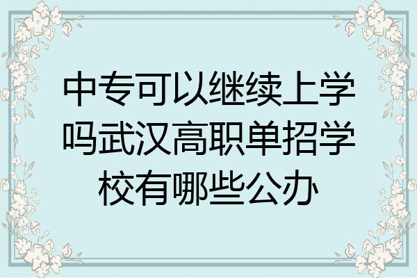 中专可以继续上学吗武汉高职单招学校有哪些公办