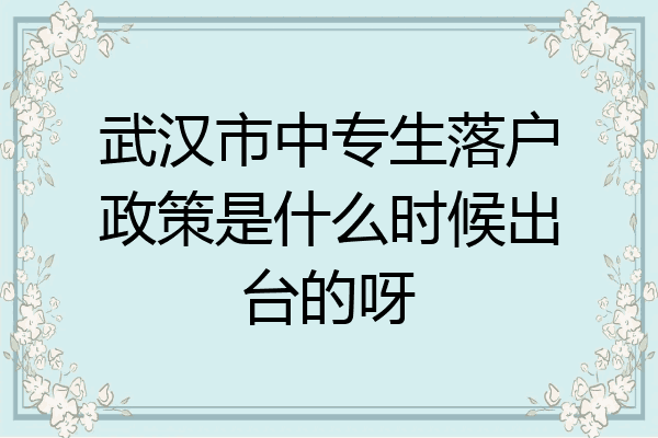 武汉市中专生落户政策是什么时候出台的呀
