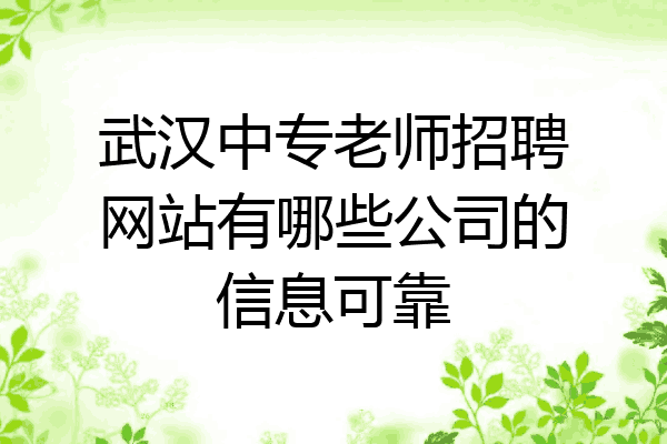 武汉中专老师招聘网站有哪些公司的信息可靠