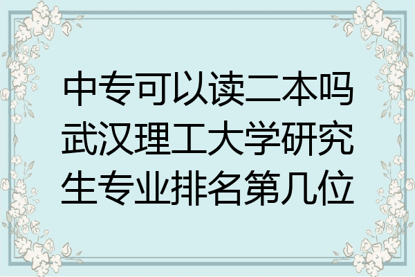 中专可以读二本吗武汉理工大学研究生专业排名第几位
