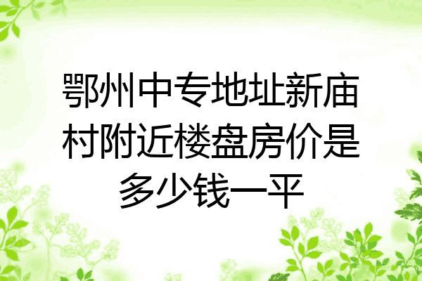鄂州中专地址新庙村附近楼盘房价是多少钱一平