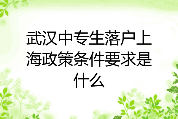 武汉中专生落户上海政策条件要求是什么