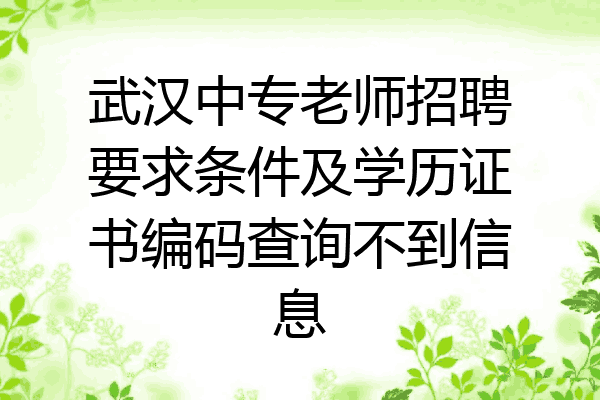 武汉中专老师招聘要求条件及学历证书编码查询不到信息