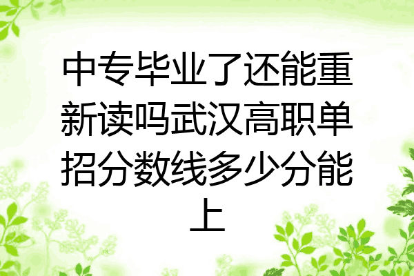 中专毕业了还能重新读吗武汉高职单招分数线多少分能上