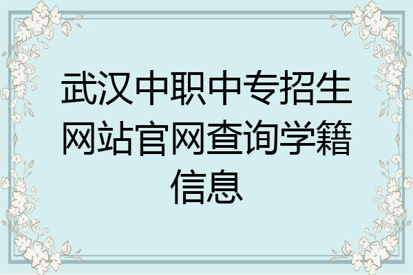 武汉中职中专招生网站官网查询学籍信息
