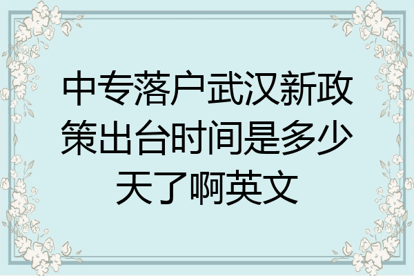 中专落户武汉新政策出台时间是多少天了啊英文