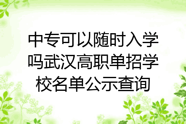 中专可以随时入学吗武汉高职单招学校名单公示查询
