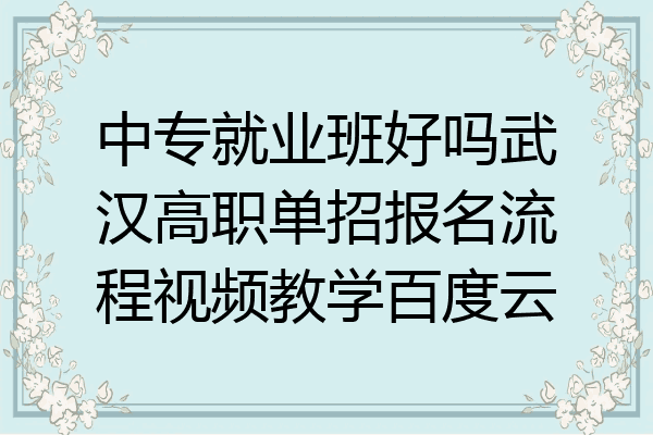 中专就业班好吗武汉高职单招报名流程视频教学百度云