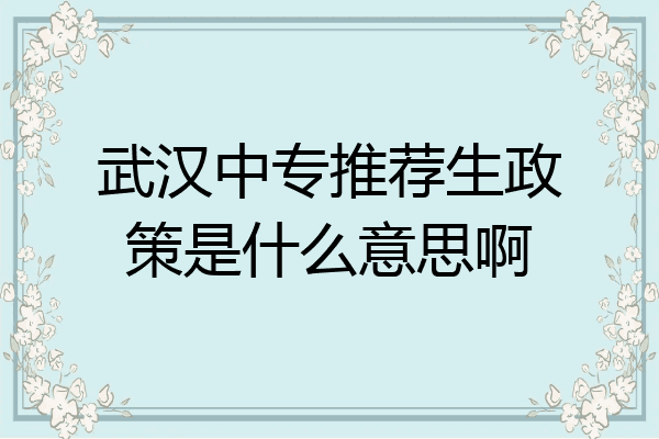 武汉中专推荐生政策是什么意思啊