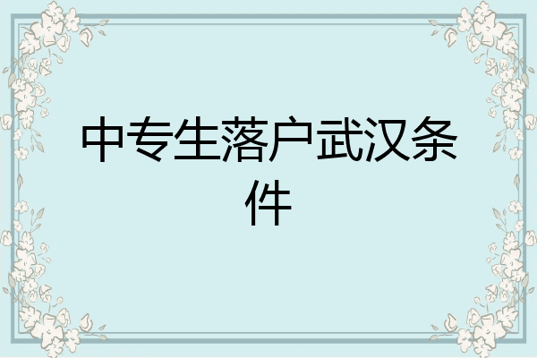 中专生落户武汉条件