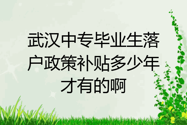 武汉中专毕业生落户政策补贴多少年才有的啊