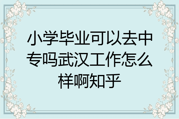 小学毕业可以去中专吗武汉工作怎么样啊知乎
