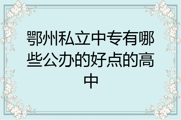 鄂州私立中专有哪些公办的好点的高中