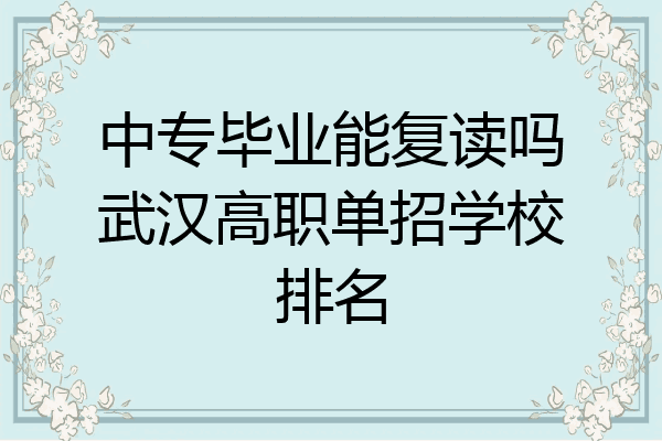 中专毕业能复读吗武汉高职单招学校排名