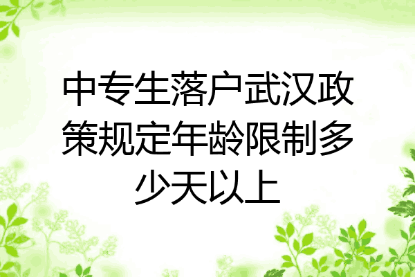 中专生落户武汉政策规定年龄限制多少天以上