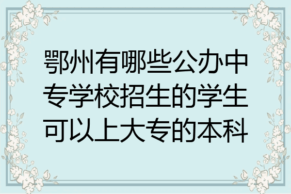 鄂州有哪些公办中专学校招生的学生可以上大专的本科
