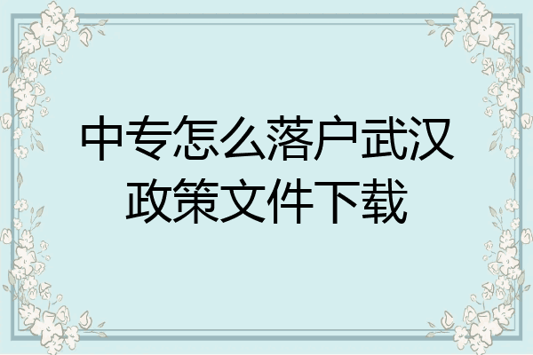 中专怎么落户武汉政策文件下载