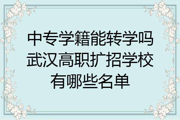 中专学籍能转学吗武汉高职扩招学校有哪些名单
