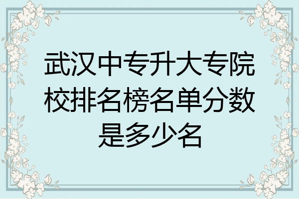 武汉中专升大专院校排名榜名单分数是多少名