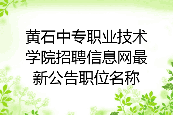黄石中专职业技术学院招聘信息网最新公告职位名称