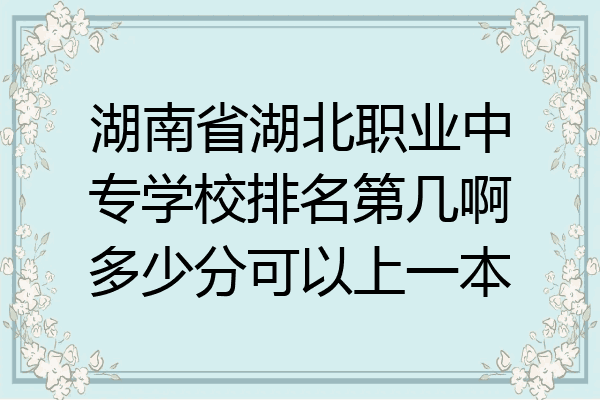 湖南省湖北职业中专学校排名第几啊多少分可以上一本