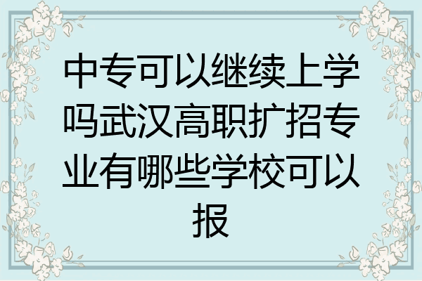 中专可以继续上学吗武汉高职扩招专业有哪些学校可以报
