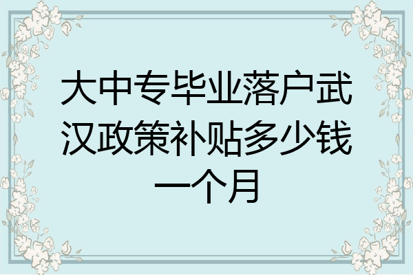 大中专毕业落户武汉政策补贴多少钱一个月