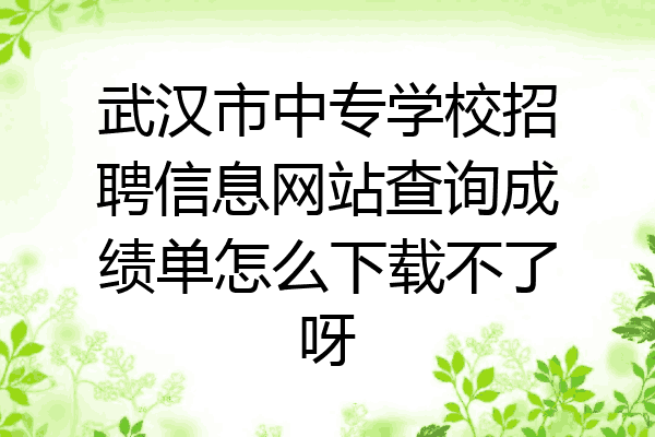 武汉市中专学校招聘信息网站查询成绩单怎么下载不了呀
