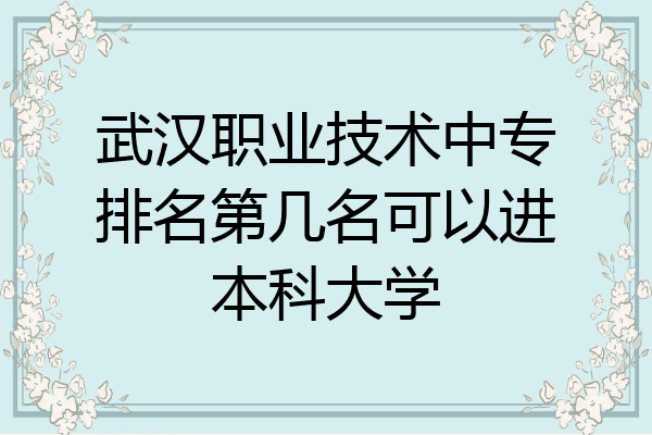 武汉职业技术中专排名第几名可以进本科大学