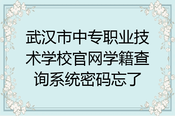 武汉市中专职业技术学校官网学籍查询系统密码忘了