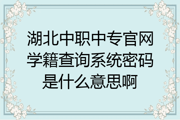 湖北中职中专官网学籍查询系统密码是什么意思啊