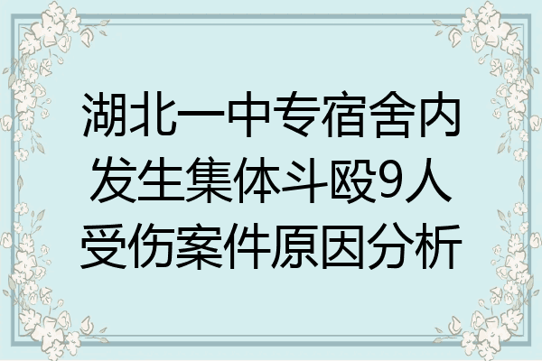 湖北一中专宿舍内发生集体斗殴9人受伤案件原因分析
