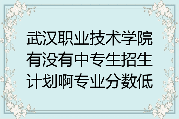 武汉职业技术学院有没有中专生招生计划啊专业分数低