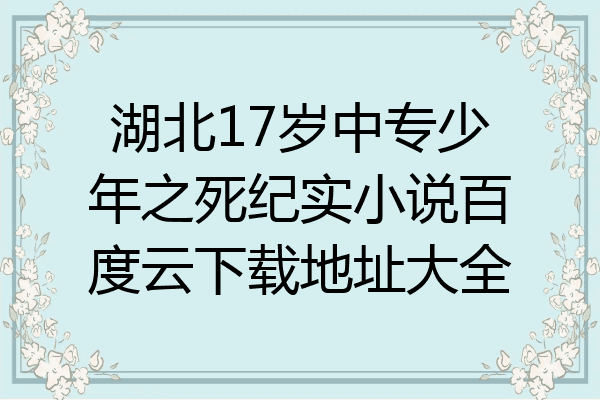 湖北17岁中专少年之死纪实小说百度云下载地址大全