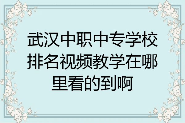 武汉中职中专学校排名视频教学在哪里看的到啊
