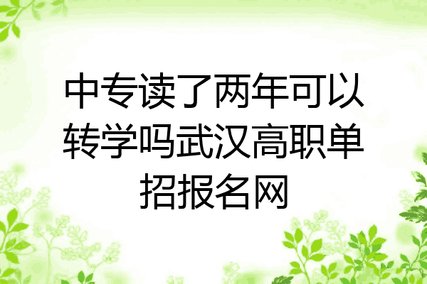 中专读了两年可以转学吗武汉高职单招报名网