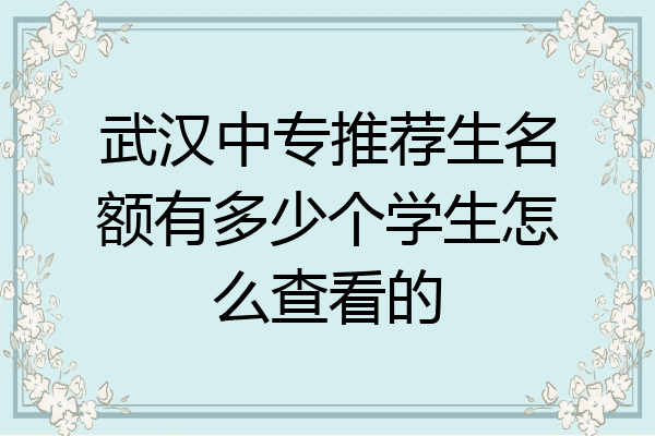 武汉中专推荐生名额有多少个学生怎么查看的